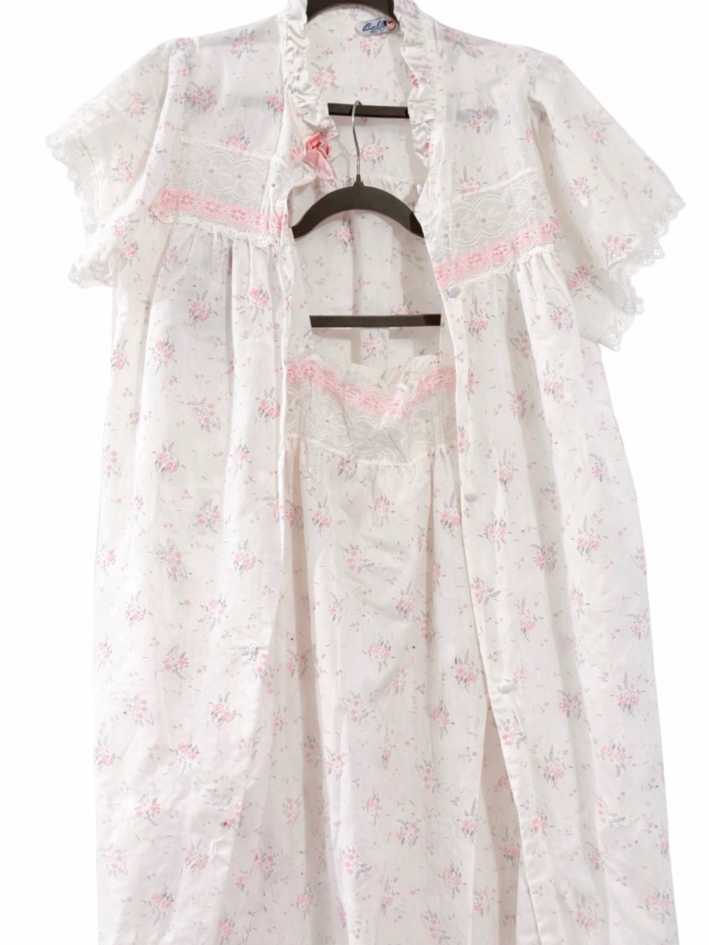 PRISTINE!! Vintage Ballet New York 2pc Set Pink Floral Lace Robe Nightgown